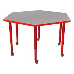 Shapes Accent Series Hex Collaborative Table - Cosmic Strandz Top w/ Red Legs