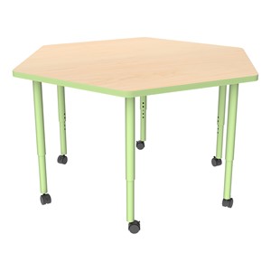 Shapes Accent Series Hex Collaborative Table - Maple Top w/ Green Apple Legs