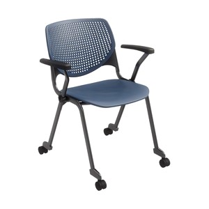 Energy Series Perforated Back Mobile Stack Chair w/ Arms - Navy w/ Black Frame