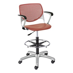 Energy Series Perforated Back Adjustable-Height Drafting Stool w/ Arms - Coral