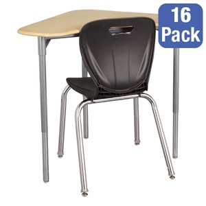 Boomerang Collaborative Desk w/o Wire Box & 18" Shapes Series School Chair Set – 16 Desks/Chairs