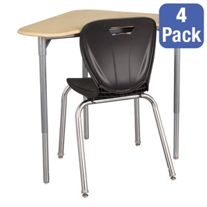 Boomerang Collaborative Desk w/o Wire Box & 18" Shapes Series School Chair Set – Four Desks/Chairs