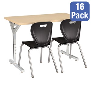 Adjustable-Height Y-Frame Two-Student Desk & 18" Shapes Series School Chair Set – Desks/Chairs for 16 Students