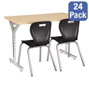 Adjustable-Height Y-Frame Two-Student Desk & 18" Shapes Series School Chair Set – Desks/Chairs for 24 Students