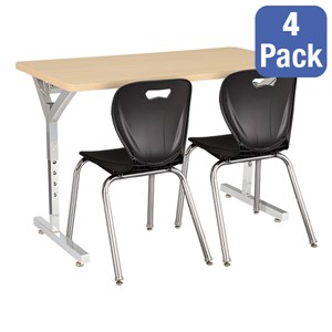 Adjustable-Height Y-Frame Two-Student Desk & 18" Shapes Series School Chair Set – Desks/Chairs for Four Students
