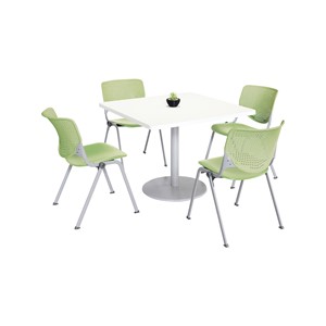Four Energy Series Perforated Back Stack Chairs, Lime Green, at a table