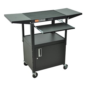 Compact Steel Computer Cart w/ Cabinet and Drop Leaves