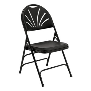 1100 Series Fan-Back Polyfold Folding Chair - Black w/ Black Frame