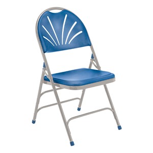 1100 Series Fan-Back Polyfold Folding Chair - Blue w/ Gray Frame