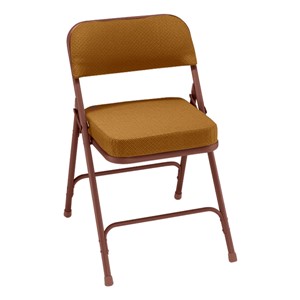3200 Series Upholstered Folding Chair - Gold fabric w/ brown frame