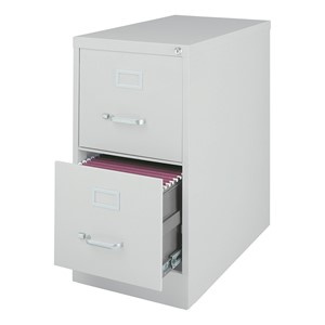 Vertical File Cabinet w/ Two Drawers - Letter - Gray