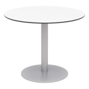 Alfresco Bistro Indoor/Outdoor Round Pedestal Café Table (36" Diameter) - White Top/Silver Frame