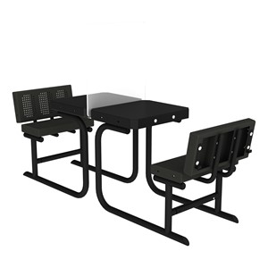 Solid Writable Top Multi-Configurable Collaborative Outdoor Desk - Two Students Facing (Black)