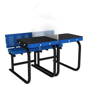 Solid Writable Top Multi-Configurable Collaborative Outdoor Desk - Two Students Side by Side (Blue)