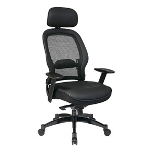 Breathable Mesh Back Chair w/ Leather Seat & Adjustable Headrest