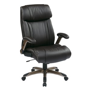 Executive Eco Leather Chair w/ Adjustable Padded Flip Arms & Coated Base - Espresso Chair & Cocoa Base