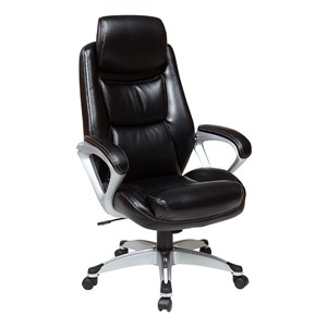 Executive Eco Leather Chair w/ Padded Arms & Coil Spring Seating Comfort - Silver Coated Base