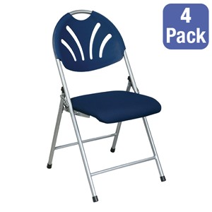 4-Pack Plastic Back Folding Chair w/ Blue Seat & Silver Frame