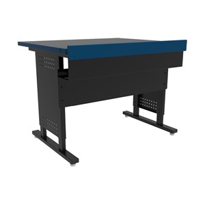 Esports Evolution Adjustable Height Desk (30" W x 36" L) - Black Top w/ Blue Edgeband