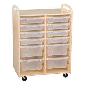 Two-Section Wooden Mobile Storage Unit - Shown w/ bins