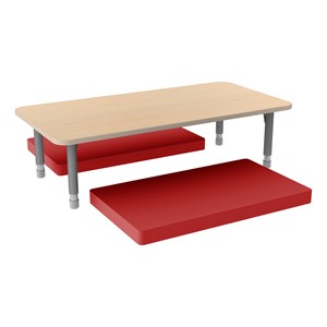 Rectangle Classroom Floor Table w/ Premium Rectangular Floor Mats - Red w/ Maple Edgeband Table