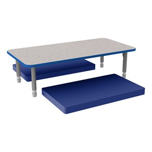 Rectangle Classroom Floor Table w/ Premium Rectangular Floor Mats - Blue w/ Blue Edgeband Table