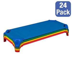Deluxe Assorted Stackable Daycare Cot w/ Easy Lift Corners - Standard (52" L) - Pack of 24 Cots - Stacked Cots