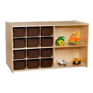 12-Tray Double Wooden Mobile Storage Unit w/ Chocolate Trays – Front - Accessories not included