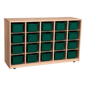 Maple 20-Tray Cubby Storage Unit w/ Green Trays