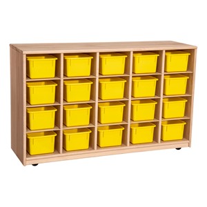 Maple 20-Tray Cubby Storage Unit w/ Yellow Trays
