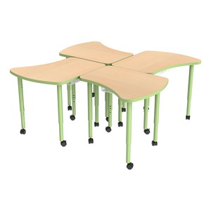 Accent Series Preschool Amoeba Collaborative Table w/ Laminate Top & Bins - Four Pack - Maple Top/Green Apple Edgeband/Legs