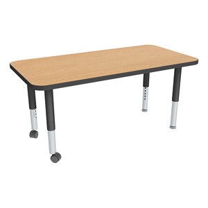 Rectangle Oak Adjustable-Height Mobile Preschool Activity Table - 24" W x 48" L