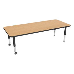 Rectangle Oak Adjustable-Height Mobile Preschool Activity Table - 30" W x 72" L