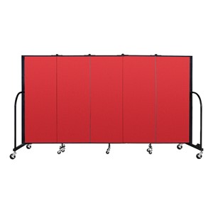 4' H Freestanding Portable Partition - 5 Panels (9' 5" L) - Red