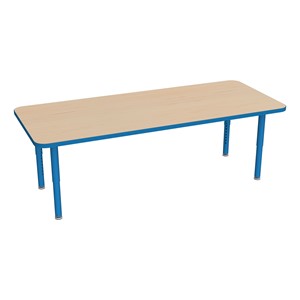 Shapes Accent Series Rectangle Collaborative Table w/ Glides (30" W x 72" L) - Maple Top w/ Brilliant Blue Legs