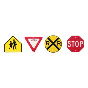 Trike Path Traffic Sign - Set of Four - Stop, Yield, Railroad Crossing, School Zone