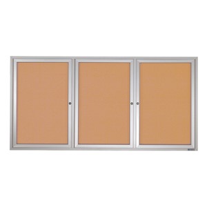 Enclosed Bulletin Board w/ Three Doors & Satin Aluminum Frame