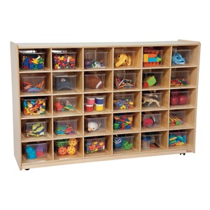 30-Tray Colorful Mobile Storage Unit w/ Clear Trays - Natural - Accessories not included