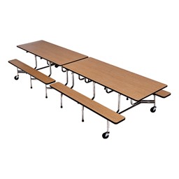 Mobile Bench School Cafeteria Table - Chrome Frame w/ Black Edge Band - Shown w/ Bannister Oak laminate