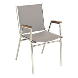 400 Stackable Chair w/ Arm Rests - Vinyl Upholstered - Light gray w/ chrome frame