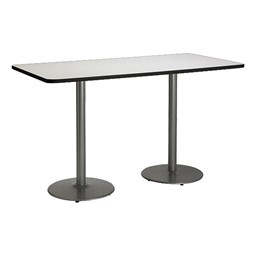 Rectangle Bistro-Height Pedestal Table w/ Round Silver Base - Crisp Linen