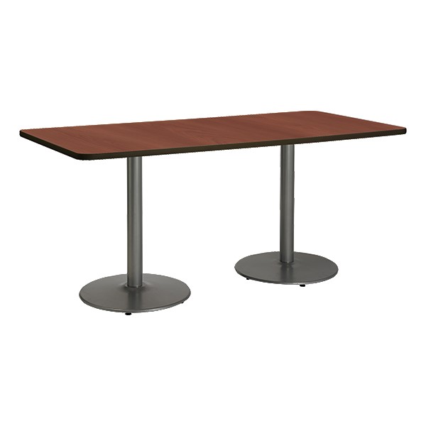 Rectangle Pedestal Table w/ Round Silver Base - Mahogany