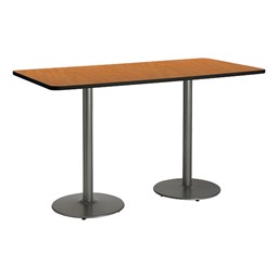 Rectangle Bistro-Height Pedestal Table w/ Round Silver Base - Med Oak
