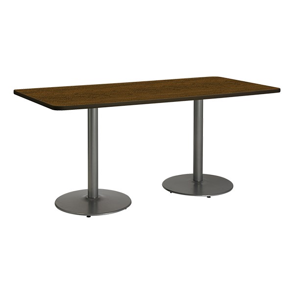 Rectangle Pedestal Table w/ Round Silver Base - Walnut