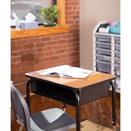Open Front Desk w/ Black Book Box & Black Frame - Oak Top