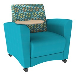 Shapes Series II Common Area Chair w/ Tablet Arm - Teal w/ Atomic Fabric Back & Maple Tablet