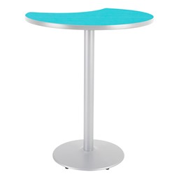 Crescent Pedestal Stool-Height Designer Café Table w/ Round Base - Ocean Table Top/Gray Edgeband/Silver Base