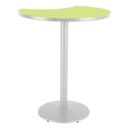 Crescent Pedestal Stool-Height Designer Café Table w/ Round Base - Island Table Top/Gray Edgeband/Silver Base