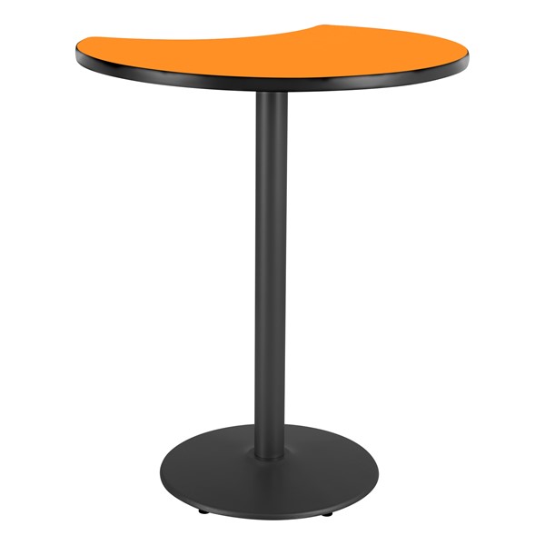 Crescent Pedestal Stool-Height Designer Café Table w/ Round Base - Orange Grove Table Top/Black Edgeband/Black Base