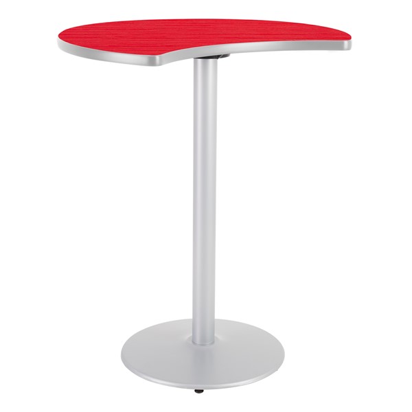 Crescent Pedestal Stool-Height Designer Café Table w/ Round Base - Hollyberry Table Top/Gray Edgeband/Silver Base
